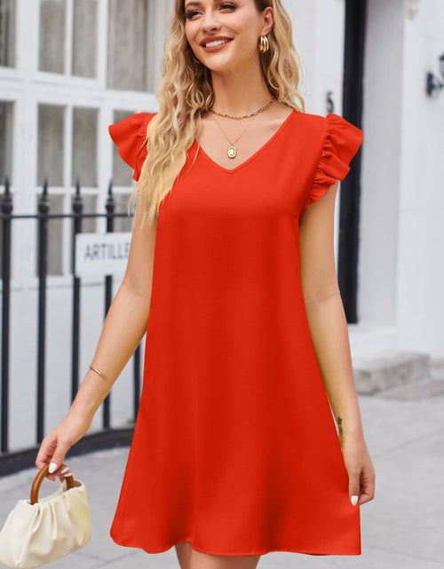 Load image into Gallery viewer, Ruffled V-Neck Flutter Sleeve Dress
