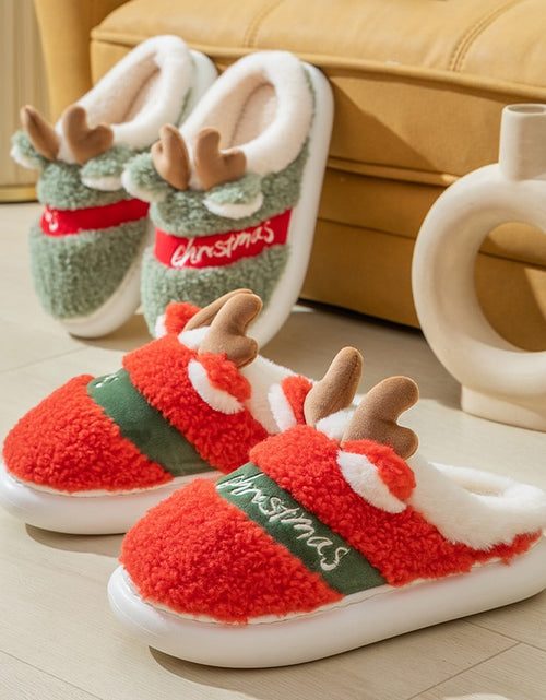 Load image into Gallery viewer, Thick Sole Christmas Deer Slippers
