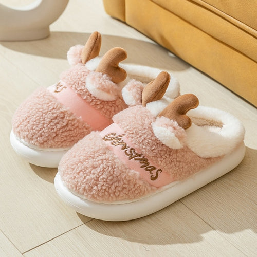 Load image into Gallery viewer, Thick Sole Christmas Deer Slippers
