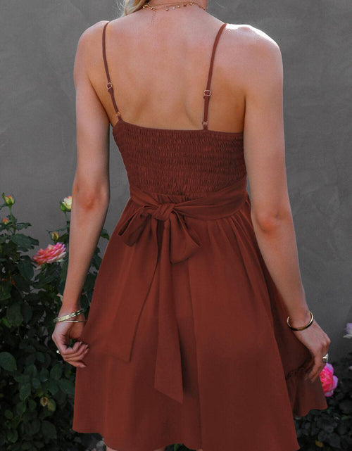 Load image into Gallery viewer, Spaghetti Strap Tie-Back Ruffle Hem Dress
