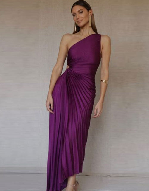 Load image into Gallery viewer, One Shoulder Pleated Maxi Dress
